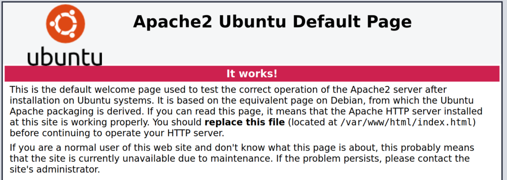 Apache2 Default Page at room's ip address